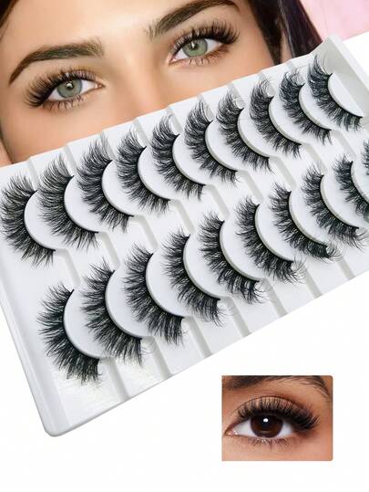 10 Pairs Of Fluffy And Thick False Eyelashes, Naturally Soft And Slender, Curled And Simulated Hair Sensation, Essential For Daily Eye Makeup