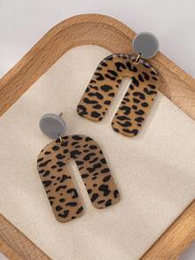 1 Pair Fashionable & Elegant Women's Leopard Print Earrings, Made Of Chic Ceramic-Textured Acrylic Material - Multicolor - View 6