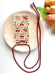 1条樱桃图案挂绳，配1条可调节肩带/斜挎带，6毫米粗绳，高保护镜头环，双挂孔，透明TPU软手机壳，兼容 17/17Pro/Air/17PROMAX/15Promax/15Pro/15Plus/11/12/12Promax/13/13Promax/14/14Promax/14Plus/16/16Pro/16Plus/16Promax - 彩色 - 查看 4
