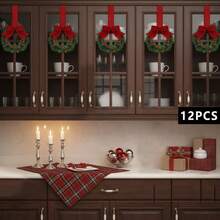 Christmas Kitchen Cabinet Wreath Hanging Mini Wreath With Ribbon Bows And Berries For Wall Front Door Party Decorations - A - View 3