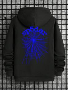 Graphic Hoodie Spider Print Drawstring Pullover Autumn Y2K Long Sleeve Sweatshirt Streetwear - [背面印花]靛藍 - 查看 10