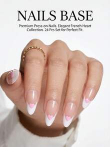 Nailsbase24件套极简爱心按压式美甲贴片，春夏款，搭配1支果冻胶和1支指甲锉，闪亮美甲套装，是女士和女孩派对、约会、节日美甲的理想之选。 - 彩色 - 查看 4