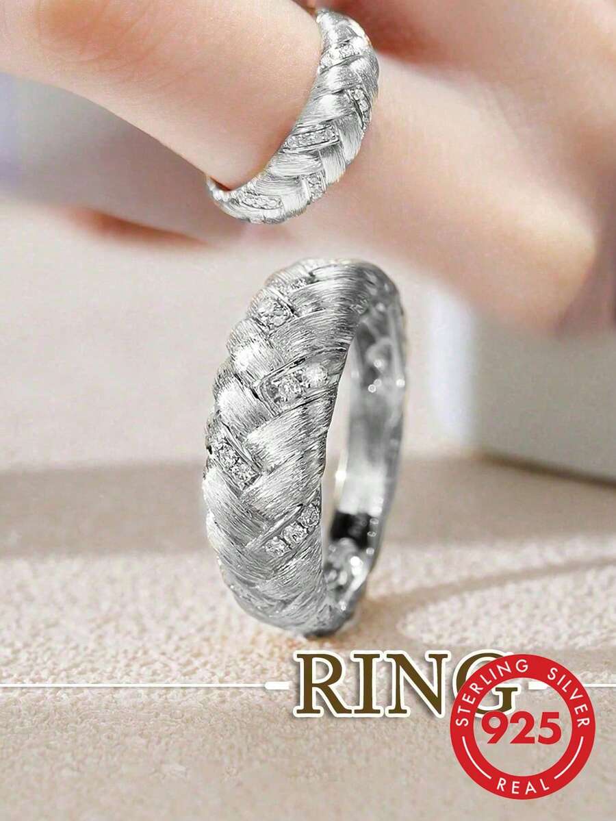 1 chiếc nhẫn hình thánh giá đen cổ điển bằng bạc Sterling S925, nhẫn vĩnh cửu dành cho nữ, món quà trang sức tinh tế. - Xoắn chải kim cương - Xem 1