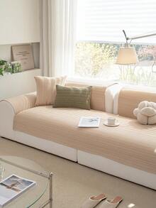 1pc Anti-Slip Sofa Cover, Simple Japanese Style Thickened Sofa Slipcover, Minimalist Decor Sofa Pad, Pet-Friendly, 4-Season Washable, Suitable For 1/2/3/4 Seater L-Shaped Recliner With Armrest And Backrest - Apricot - View 5