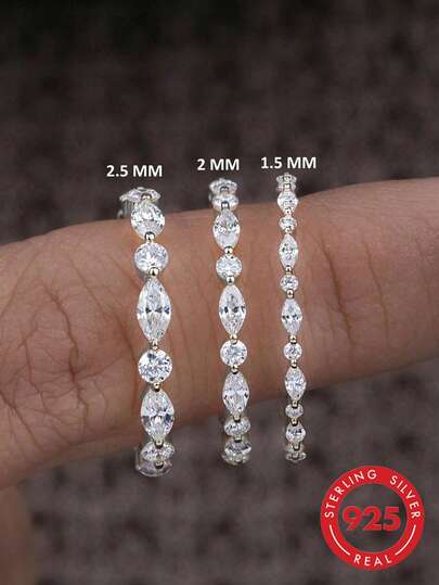 1pc 925 Sterling Silver Round Diamond Half Circle Stackable Ring, Suitable For Women's Daily Matching, Versatile, Can Also Be Used As Party Accessories, High-Quality Jewelry Gift