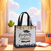 8/16pcs Black & Gold Graduation Happy Non-Woven Tote Bags, Printed With Graduation Cap Pattern, Gift Packaging Bags For Graduation Celebration, Party Favors, Campus Events, Classmate Gatherings, Graduation Supplies Storage - Multicolor - View 4