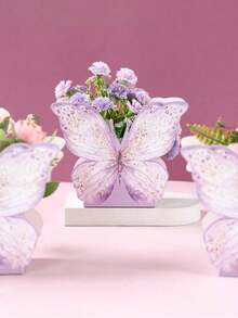 6pcs Watercolor Pink Butterfly Decorative Gift Boxes, Floral Paper Boxes, Suitable For Birthday, Holiday, Wedding, Party, Room, Tabletop Decor, Baby Shower Party Favor Packaging, Floral Paper Boxes, Double-Sided Tape Included - 紫色蝴蝶 - 查看 8