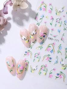 2 piezas Pegatinas de arte de uñas 5D en relieve con flores de verano, patrón de margaritas, tulipanes y abejas, decoraciones de uñas con tema de jardín de primavera/verano autoadhesivas, suministros de arte de uñas DIY para mujeres - Multicolor - Ver 9