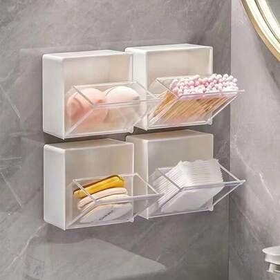 4支/2支/1支装壁挂式棉签收纳盒，化妆品收纳盒，首饰盒，塑料收纳架，可用于整理和存放棉签、牙线、发圈、发夹、化妆棉、粉扑等物品，适用于家庭、宿舍、商业场所、浴室、房间装饰，也可作为圣诞礼物。