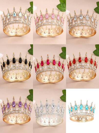 1 chiếc vương miện công chúa đính kim cương pha lê sang trọng, vương miện cài tóc bằng hợp kim kẽm mạ vàng KC thanh lịch, thích hợp làm quà tặng sinh nhật, đám cưới, tiệc tùng hoặc quà cho bạn gái.