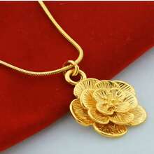18K Gold Plated Rose Flower Pendant Necklace 18/20-24/26/30 Inch Snake Chain For Women Wedding Engagement Jewelry - Gold - View 2