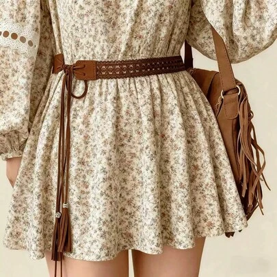 1 Piece Hollow Tassel Belt, Fashionable Knotted Waistband For Women, Versatile Faux Leather Waist Cord For Dresses, Shirts And Skirts