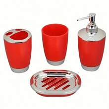 TAIMASI 4/6/7PCS Luxury Bathroom Accessory Set – Modern Design With Trash Can, Toilet Brush, Soap Dispenser, Soap Dish, Rinse Cup & Toothbrush Holder – Space-Saving And Easy To Clean, Fathers Day Gift - Red - View 10