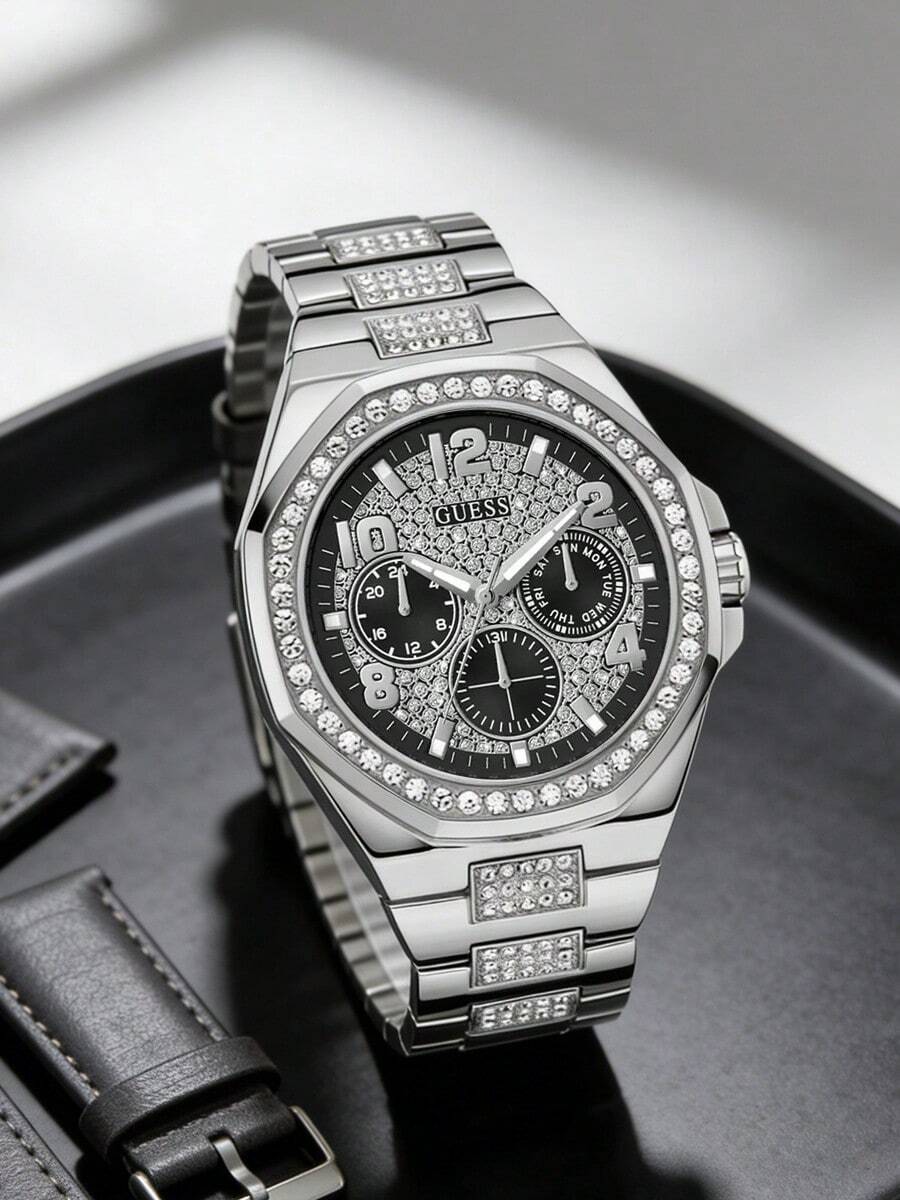 Guess Đồng hồ nam - Máy quartz, đính kim cương, dây đeo thép không gỉ bền chắc, thiết kế thanh lịch và lãng mạn, phù hợp để đeo hàng ngày và làm quà tặng trong những dịp đặc biệt, mã sản phẩm GW0785G3 - màu đen - Xem 1