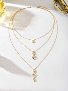 1pc Copper Inlaid Zirconia Teardrop Multi-Layer Necklace, Fashionable INS Style Daily Wear Gift For Women - Multicolor - View 4