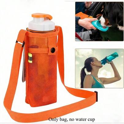 Bolsa portabidón de malla ajustable, Bolsa bandolera transpirable para botella de agua con bolsillo para teléfono, Bolsa ligera para senderismo, camping, deportes, playa, Bolsa para botella de agua para exteriores, Accesorios de camping y senderismo, Accesorios de playa
