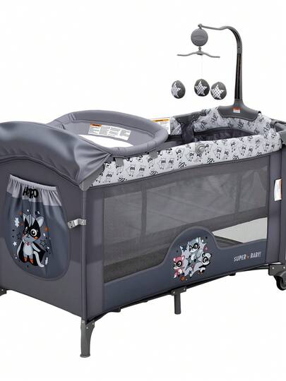 Gaderth 4 In 1 Baby Bassinet Bedside Sleeper Portable Pack And Play With Changing Table, Locking Wheels, Zip Door, Storage & Toy Bar For Toddlers