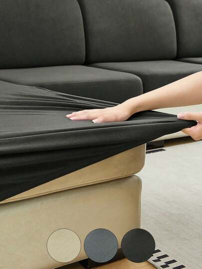 1pc/2pcs/3pcs Solid Color Plush Milk Silk Sofa Seat Cushion Cover, Classic High Elastic Four Seasons Dust-Proof Removable Sofa Decorative Cover, Suitable For Living Room, Bedroom, Study, Sofa Cushion, Backrest