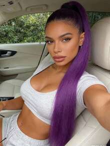 Tóc giả đuôi ngựa đôi màu tím | Tóc đuôi ngựa đôi kẻ laser | Chất liệu sợi tổng hợp chất lượng cao, phù hợp với kiểu tóc avant-garde, cosplay và các buổi tiệc. - Màu tím - Xem 8