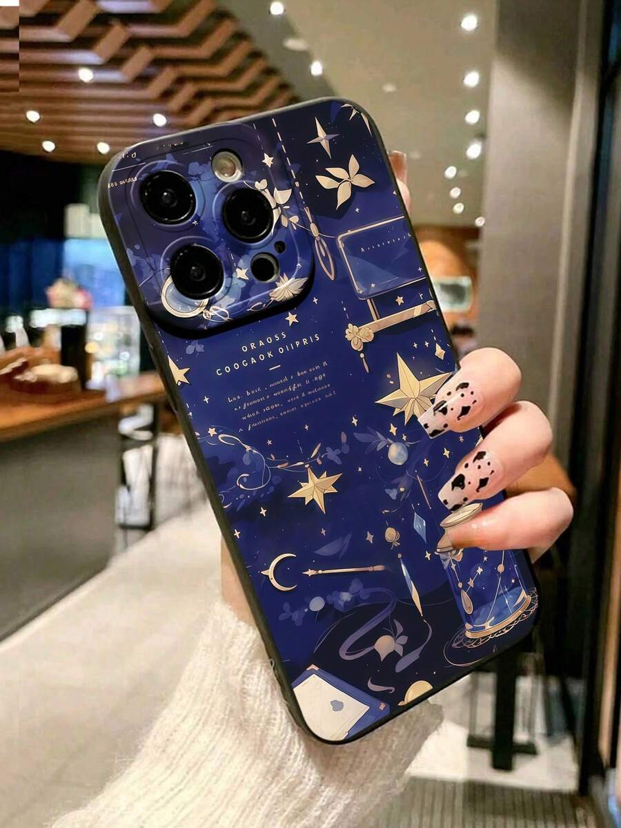 Apple 1pc Starry Sky Pattern Soft TPU Protective Case Compatible With IPhone 11, 16 Pro Max, 16 Pro, 16, 15 Pro Max, 14 Pro Max / Galaxy, / Honor X6A, X7B, X8B Waterproof Shockproof Anti-Fall Scratch Resistant - Black - View 1