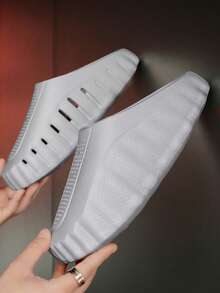 Spring/Summer MIND Mesh Knit Slip-On Mules (Foam Sole) - Couple Style, Plus Size, Beach Shoes, Suitable For Beach Wear And Home Wear - 灰色 - 查看 6