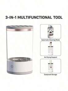 Three In One Electric Makeup Brush Cleaner (Cleaning+Drying+Storage), Including Silicone Pad, New USB Automatic Rotation, Suitable For All Sizes Of Makeup Brushes, Thorough Cleaning, Personal Care, Personal Cleaning Tool, Makeup Brush Cleaning And Drying Tool, Is The Perfect Gift For Mother's Day And Easter. - White - 查看 8