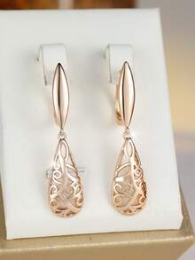 Vanel 1 paire de boucles d'oreilles pendantes élégantes en or creux en forme de goutte d'eau, boucles d'oreilles vintage de style ouvert, accessoires de mode, cadeau gracieux pour les femmes - Or jaune - Voir 6