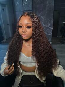 36 Inch Chocolate Brown 13x4 Deep Curly Lace Front Wigs Human Hair Pre Plucked 13x4 Frontal Wigs Human Hair Wet And Wavy HD Lace Jerry Curly Wig Human Hair Wigs For Women - S4 - 查看 4