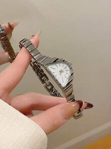 1pc New Fashion Women's Watch, Elegant Triangular Dial, Business Quartz Watch, Suitable For Daily Life, Parties And Banquets - Silver - View 2
