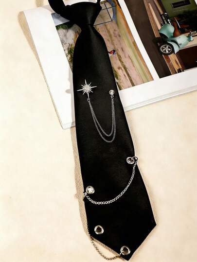 1 pieza Corbata de unicolor con decoración de cruz y estrella de cristal brillante y brillante, desmontable, para hombres y mujeres, para uso casual, de negocios y diario