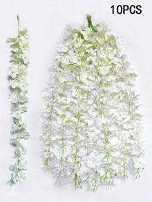 50个仿真紫藤丝绸花吊挂，白色紫藤藤蔓装饰，婚礼派对家居装饰绿色墙面花园天花板花卉装饰，1.64英尺仿真花绳，丝绸紫藤花环，完美的婚礼悬挂装饰，适用于派对、生日、家庭聚会、情人节礼物、派对花园家居桌面背景、仿真植物、人造花、人造植物 - 白色 - 查看 11