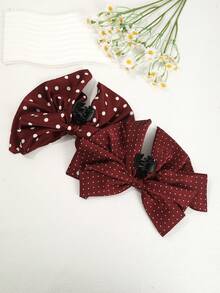 1PC Large Polka Dot Silk Hair Bow For Women Big Bows Hair Claw Clips With Faux Pearls Hair Barrettes Long Tail Bowknot Hair Accessories Summer Outfits Hair Clips - Multicolor - View 6