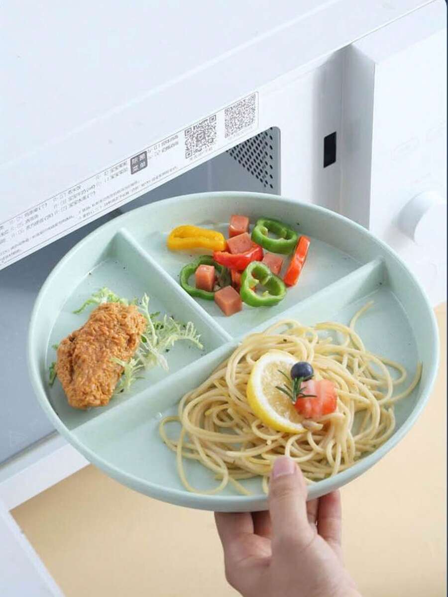 4pcs Microwave Plastic Divided Meal Plates, Round Salad Fruit Plates, Suitable For Diet Control And Weight Loss For Women And Students