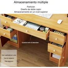 Home Desk With Drawers, Melamine-Coated Chipboard Drawer Unit, Shelving Unit And Computer Desk - Maple - View 4