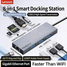 Lenovo Type-C Hub Adapter (USB3.0*3 + HDMI + RJ45 Gigabit + SD + TF + PD) Ethernet Port Converter Cable, HDMI Adapter For Laptop, Plug And Play - View 3