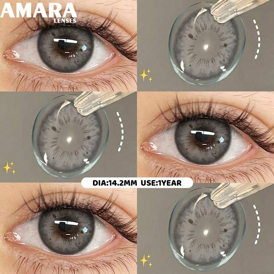1 Pair AMARA Blue-Brown Fashion Gray Soft Disposable Lenses, Annual