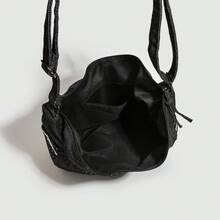 Borsa a spalla casual in tela | Borsa shopper di grande capacità per pendolarismo e scuola | Borsa a spalla stile ballerina a pois per donne - Borsa nera a pois ispirata al balletto - Visualizzare 5