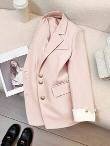 Áo khoác blazer cỡ lớn thanh lịch, áo khoác blazer cài nút kiểu dáng thường ngày sang trọng dành cho nữ màu hồng - Hồng - Xem 3