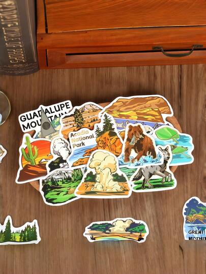 50 miếng dán chủ đề Mỹ độc đáo - Chất lượng cao với điểm nhấn lá vàng, in hình hoạt hình, công viên và văn hóa đô thị - Hình dán kiểu kính vạn hoa dành cho bình nước và nghệ thuật graffiti.