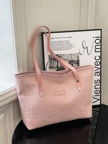 New Star Pattern Tote Bag, Nylon Fashion Large Capacity Shoulder Bag For Women - Pink - View 3