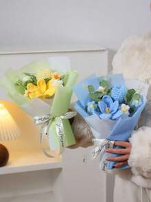 手工钩编玫瑰花束，永不凋谢的仿真钩编百合花束，手工钩编花束，适合卧室书桌装饰，送给妈妈和女朋友的理想礼物 - 彩色 - 查看 4