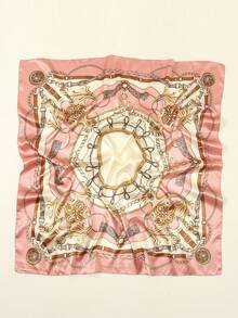 1pc Women's Fashion Chain Rope Printed 90cm Square Scarf, Versatile Printed Scarf For Spring & Autumn,Beach,Holiday - Pink - View 8