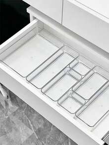 7/1pc Drawer Divider Storage Box, Hair Accessory Organizer Box With Built-In Grid, Jewelry & Cosmetic Storage Box, Transparent PET Plastic Material, Multi-Functional Compartment Box, Suitable For Various Home Drawers, Room, Bathroom, Home Decor, Multiple Sizes Available - Clear - View 10