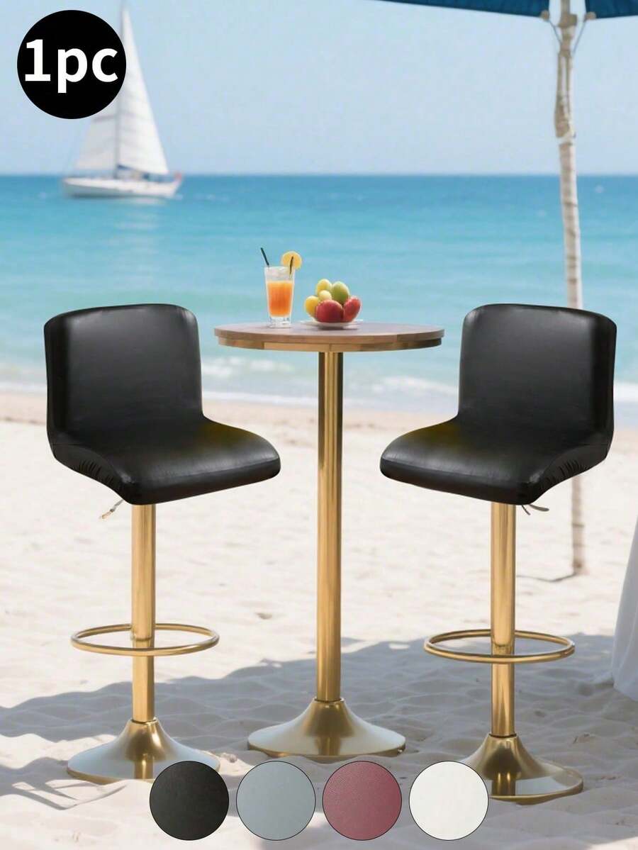 1pc Solid Color PU Low Back Chair Cover, High Elastic Low Back Chair Slipcover, Dust-Proof, Anti-Cat Scratch, Suitable For Home, Bar, Office, Black - Multicolor - View 1