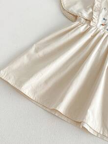 1件女婴休闲时尚花卉刺绣短袖连衣裙，夏季 - 杏色 - 查看 10