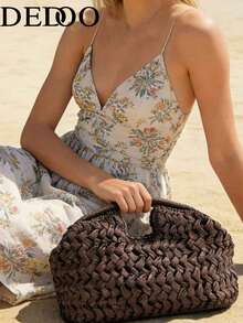 Dedoo 2026 New Natural Fiber Clutch, Handwoven Raffia Grass Summer Beach Bag, , Straw Bag - Coffee - View 2