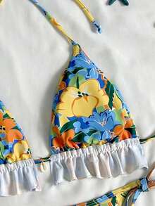Swim Mod Women's Swimsuit, Two-Piece Bikini Set With Halter Neck, Ruffles And Bow In Solid Color For Summer - 多色 6 - 查看 5