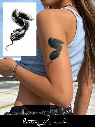 STARTTOOS Tatuaje temporal impermeable de 1-2 semanas, diseño de cabeza de serpiente gótica, estilo Y2K, apto para dedos, orejas, hombros, cuello, clavícula, festivales de música, San Valentín, carnaval, fiestas DIY, ingredientes de plantas naturales