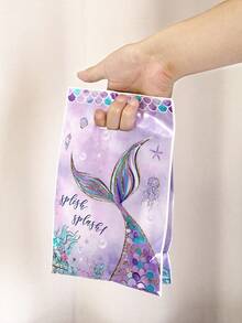 10/20/50pcs Purple Mermaid Theme Gift Bags, Mixed Dolphin & Turtle Pattern Plastic Gift Packaging Bags, Suitable For Girls Ocean Theme Birthday Party Supplies, Baby Shower Party Candy Bags - Multicolor - View 6
