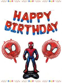 Marvel 蜘蛛侠生日气球,超级英雄派对装饰套装,大型红蓝格纹铝箔气球,适合儿童生日派对、拍照背景、新年庆祝装饰、礼品花束装饰 - 生日套裝 - 查看 11